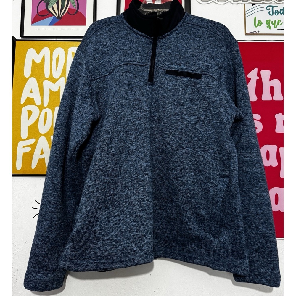 Eddie Bauer Sweater Mens L Large Blue Heather 1/4‎ Zip Pullover Knit Zip Pockets